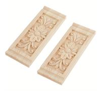 TEMU Paquete de 2 Calcomanías Rectangulares Florales de Talla de Madera - Apliques de Madera Natural sin Pintar para Muebles, Puertas y Paredes