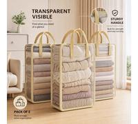 TEMU Paquete de 3 cajas de almacenamiento de malla transparente con resistentes, organizador de ropa , plegable y transpirable para armario, toallas, ropa de cama y artículos domésticos