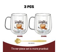 TEMU Paquete de 3, dos vasos de borosilicato de capa y una cuchara dorada, ideales para café, té de frutas, leche y bebidas. para en casa, fiestas, regalos, festivales y actividades al aire libre.