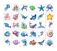 TEMU Paquete de 30 pegatinas de tatuajes temporales de con temática marina del azul, con tortugas , , mantarrayas, peces linterna, ballenas, y una colección multicolor de . Adecuadas para regalos de y