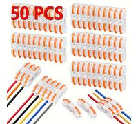 TEMU Paquete de 50 bloques de terminales de conexión rápida - Conectores reutilizables sin soldadura adecuados para cables macizos/pireflorados 24-12 AWG