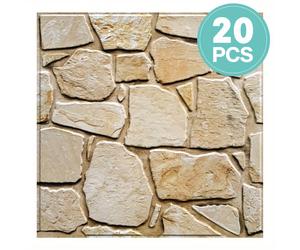 TEMU paquete paneles de pared 3D autoadhesivos con una superficie de PVC tipo piedra, uno de 30 por 30 centímetros, diseñados para decorar paredes interiores.