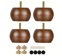 TEMU Patas de muebles tipo moño de 2 pulgadas, nogal, redondas, de madera , para /sofá/sofa, juego de 4, con perno M8 preperforado y soportes de metal