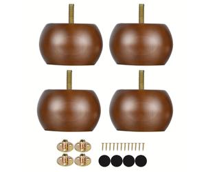 TEMU Patas de muebles tipo moño de 2 pulgadas, nogal, redondas, de madera , para /sofá/sofa, juego de 4, con perno M8 preperforado y soportes de metal