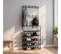 TEMU Perchas de ropa de pie Soporte de plataforma de piso de capa multifunción con ruedas Multifunción Almacenamiento Rack Organizer Ropa de vestir Estanterías Percheros ( Color : Black )