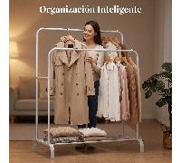 TEMU Perchero Burro Metálico Resistente para Ropa, con Estante Inferior, Perchero Portátil de Metal para Dormitorio y Vestidor (147 x 109.5 cm)