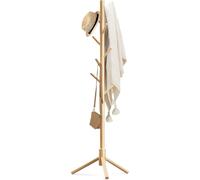 TEMU Perchero de Madera con 8 Ganchos en Pino de Nueva , Árbol Ajustable para Abrigos, Sombreros y Bolsos - Fácil Montaje para Entrada, Pasillo o Oficina