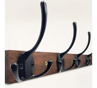 TEMU Perchero de Pared, 16.7 Pulgadas de Largo, Colgador de Entrada, con 5 Ganchos Negros de Metal y Madera, Ganchos Decorativos de Madera, para Abrigos, Bufandas, Bolsos, Toallas, Sombreros, Llaves