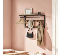 TEMU Perchero de Pared con Estante, Perchero Colgante con 10 Ganchos Extraíbles, Montaje en Pared, 2 Barras para Colgar Abrigos, Marrón y