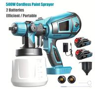 TEMU Pistola de pintura eléctrica inalámbrica HVLP potente de 1000 ml patrones de pulverización y de válvula ajustable, 2 baterías de 3.0 Ah y cargador para pintar techos, y paredes
