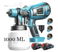 TEMU Pistola de pintura sin cables, con 2 baterías de 3000 mAh y cargador, 3 boquillas, para pintar con depósito de 1000 ml para paredes y techos, muebles de jardín, cobertizos