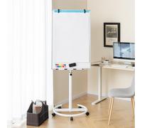 TEMU Pizarra Móvil 100x65 cm, Pizarra Blanca Magnética Ajustable Altura y Ruedas, Pizarra Blanca con Clips de Papel y Bandeja, Bloc de Notas de 25 Hojas, Imanes, Marcadores y Borrador,