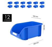 TEMU PLASTIKEN Pack 12 Unidades Gaveta Apilable Azul 16 cm x 25 cm x 13 cm. Organizador Tornillos, Cajones Apilables, de plástico.