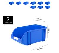 TEMU PLASTIKEN Pack 9 Unidades Gaveta Apilable Azul 21 Cm 21 cm x 33 cm x 17 cm. Organizador Tornillos, Cajones Apilables, de plástico.