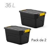 TEMU PLASTIKEN Pack de 2 Cajas Cargo Negra 36 Litros - Estanqueidad, Impermeable y Resistente