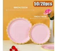 TEMU Platos de papel desechables de encaje dorado rosa, paquete de , vajilla de lujo , platos de decoración para mesa de postres de de