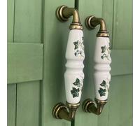 TEMU Pomos de cerámica estilo vintage para gabinetes con diseño floral verde y marrón, acabado en antiguo. Ideales para muebles de estilo , tornillos de montaje.