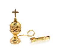 TEMU Porta Incienso de Navideño Dorado, Porta Incienso en Hierro con Asa y Cruz, Elegante Quemador de Incienso para Decoración del Hogar y la