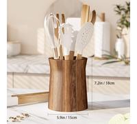TEMU Porta Utensilios de Cocina Grande con Base de Madera - Organizador de Encimera de 7.2” de Ancho en Madera Mate Negra, Almacenamiento para Espátula, , Cuchara - Exhibidor Moderno para Cocina