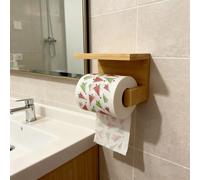 TEMU Portarrollos de Papel Higiénico de Bambú en la Pared Sin Taladro, Estante para Baño, Soporte de Papel Higiénico de Madera , Estilo Nórdico, Estante de Almacenamiento para Baño