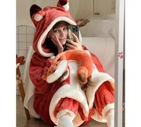 TEMU portátil con diseño de zorro, de forro polar de coral, con capucha, para estar cómoda en casa y para todas