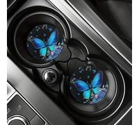 TEMU Posavasos para Coche de Mariposas Azules Bonitas 2pcs, Posavasos Absorbentes para Portavasos de Coche, Accesorios para Mujeres