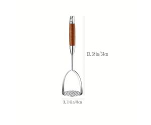 TEMU Prensa manual de patatas de acero inoxidable - Mango ergonómico con detalle de madera, útil herramienta de cocina para aplastar patatas y exprimir cítricos