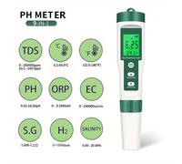 TEMU Probador de Calidad de Agua 9-en-1 - Medición de PH, ORP, EC, TDS, , , H2, S.G y Salinidad con Pantalla LCD Retroiluminada, Portátil y con Batería (Baterías No Incluidas) para el Hogar