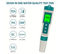 TEMU Probador de Calidad del Agua 7 en 1, Instrumento de Multifuncional, Pluma de Prueba PH/ORP/EC/TEMP/SALT/S.G/TDS con Pantalla LCD Retroiluminada