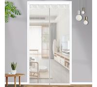 TEMU Puerta de malla mosquitera transpirable para el hogar con rayas blancas , cortina de puerta antimosquitos para dormitorio, puerta de malla a prueba de insectos con cierre automático magnético