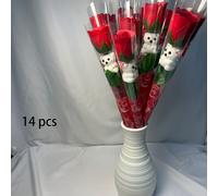 TEMU Ramo de 14 piezas de flores artificiales de oso y rosa para decoración del hogar, set de regalo de lujo para de la , Día de San Valentín, Día del Maestro, aniversarios y regalos románticos