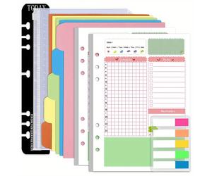 TEMU Recambios De Planificador Diario Para Agenda A5, 90 Páginas Coloridas Para Planificador De Anillas Sueltas De 6 Anillas Con Separador, Bolsillo De PVC, Regla, Pestaña De Índice Para Diario