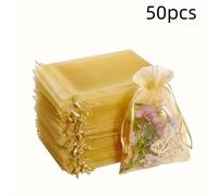 TEMU Regalo para Ella/Él 50pcs - Bolsas de Organza Limón de 15*10Cm, Bolsas de Malla con Cordón para Regalo