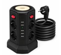 TEMU Regleta de 13 en 1 con 8 compartimentos y cable de extensión de 3 m, toma múltiple de 5 USB con protección contra sobretensiones, de enchufes múltiples para el hogar y
