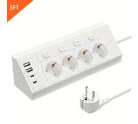 TEMU Regleta de Pared EU 1 en 8, Regleta de Escritorio con Múltiple, Cable de Extensión de 1.5m, 4 de Corriente y 2 Puertos USB Tipo-C, Ideal para Hogar, Oficina, Viajes, Computadora, y Sinterklaas