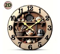 TEMU Reloj de pared 2D para utensilios de cocina, reloj de pared silencioso sin batería, reloj de decoración minimalista para baño, cocina, (batería no incluida)