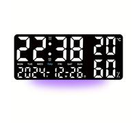 TEMU Reloj de pared digital grande con alarma de estado de ánimo de , , humedad, , reloj de mesa 12/24H, temporizador, reloj despertador LED