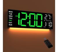 TEMU Reloj de Pared LED Digital Grande 16.5" con Control Remoto, Luz Nocturna, Atenuación Automática, 8 Colores RGB, 2 Alarma, Temporizador y Mostrador de , 12/24H para Hogar, Oficina y Mayores