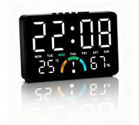TEMU Reloj Despertador LED Multifuncional, Reloj Digital de Escritorio/Pared con Pantalla de , y Humedad, Alarma, Ajustable, Fácil de Leer para Decoración , Dormitorio, Sala u Oficina