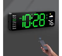 TEMU Reloj Digital de Pared, Reloj Digital con y Control Remoto, Relojes LED con Alarma, , , , Humedad, Auto DST, , para Sala, Dormitorio, Aula, Oficina (Verde)