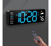 TEMU Reloj Digital de Pared, Reloj Digital con y Control Remoto, Relojes LED con Alarma, , , , Humedad, Auto DST, , para Sala, Dormitorio, Aula, Oficina (Azul)