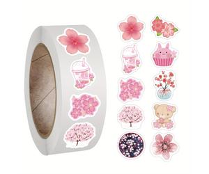 TEMU Rollo de 500 pegatinas de sakura rosa, pegatinas de , calcomanías estéticas rosas para botellas de agua, , bicicleta, equipaje