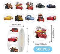 TEMU Rollo de 500 Stickers Disney Cars, Stickers de Cinta de Graffiti de Dibujos Animados, Material Lindo para Álbumes de Recortes, Stickers de Sello para Sobres, Etc.