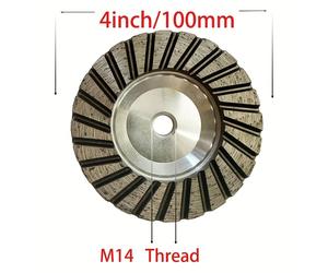 TEMU Rueda de copa de molienda de diamante de 4 pulgadas para granito, mármol, concreto, ladrillo. Menor ruido. Disco de copa turbo de base de aluminio con rosca M14. Grano 60.