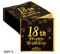 TEMU Servilletas de 40 piezas para de 18.º , temática negra y dorada, artículos para de , decoraciones festivas
