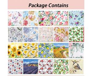 TEMU Servilletas de papel para decoupage floral, 20 piezas, 20 estilos surtidos, servilletas decorativas para cóctel para manualidades, rafting, de , boda, de Navidad, una desplegada de 13 pulgadas