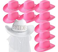 TEMU Set de 10 piezas - 1 sombrero de vaquero con y 9 piezas de sombreros de vaquero para damas de honor con ribete rosa y tiras de diamantes de . para Halloween y Navidad.