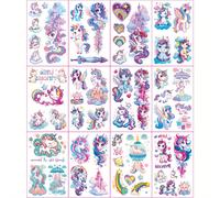 TEMU Set de 12 Stickers de Tatuajes Temporales de Unicornio Brillantes con Diseños Adorables, Resistentes y Perfectos para un