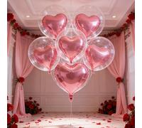 TEMU Set de 13 globos para , que 6 globos redondos de plástico transparente y 6 globos de aluminio rosa con forma de , ideal para , San Valentín, , aniversarios, fiestas de y decoraciones para fiestas