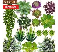 TEMU Set de 16 plantas suculentas artificiales - Plantas suculentas falsas sin macetero, decoración floral artesanal premium para el hogar, jardín, oficina o fiestas